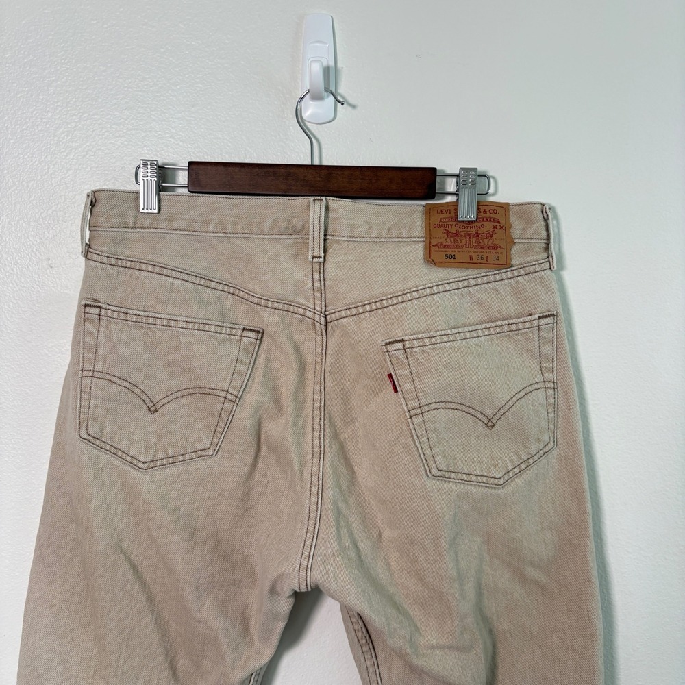 Levis 501 Mens Tan Sand Denim Jeans Straight Leg Button Fly Made in USA 36x34 - Picture 5 of 8